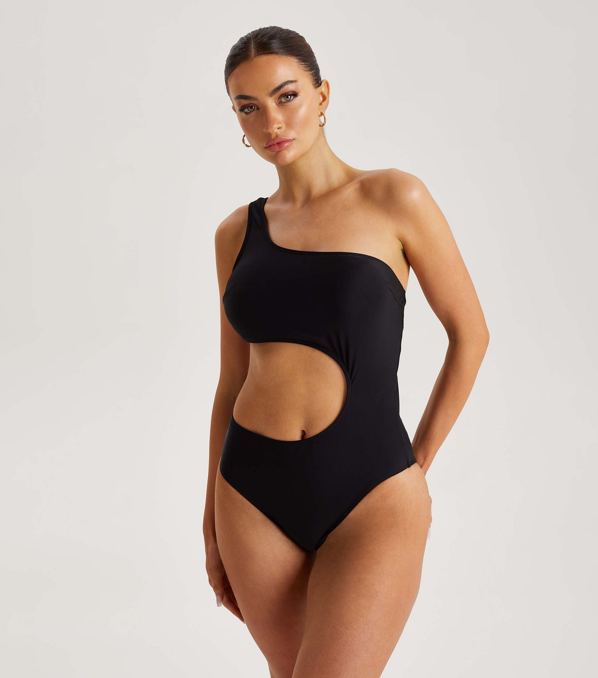 Women's Black One Shoulder Cut Out Swimsuit Urban Bliss New Look