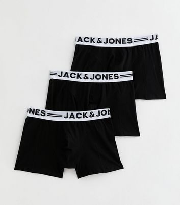 Men's Jack & Jones 3 Pack Black Logo Boxers New Look
