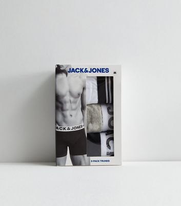 Men's Jack & Jones 3 Pack Black Grey and White Logo Boxers New Look