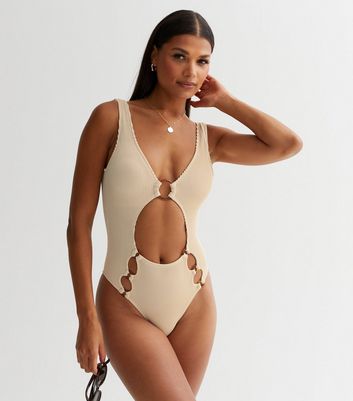 Urban Bliss Light Brown Cut Out Ring Detail Swimsuit New Look