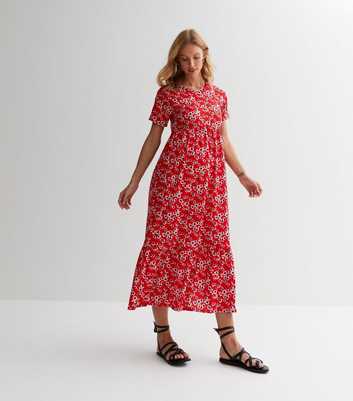 Maternity Red Daisy Print Jersey Smock Midi Dress