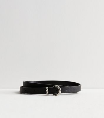 Black Leather Look Skinny Belt New Look