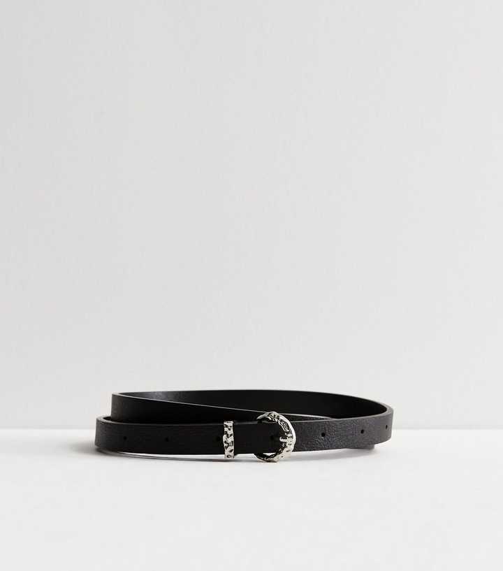 Black Leather-Look Skinny Belt
