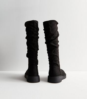 Flat tall 2024 black boots