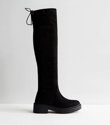 Black suede over hotsell the knee flat boots