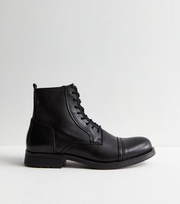 Men's Jack & Jones Black Leather Boots New Look