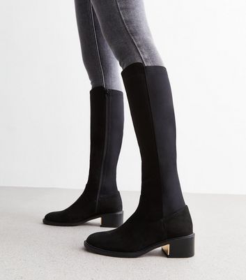 Black over the cheap knee boots new look