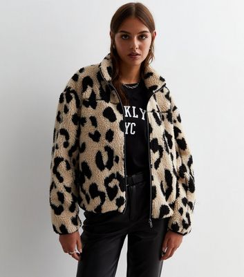 New look cream faux hotsell teddy fur bomber jacket