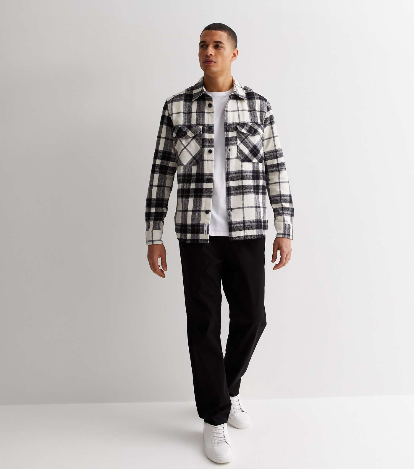 Only & Sons Off White Check Overshirt Image 3
