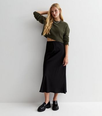 Black satin discount skirt new look