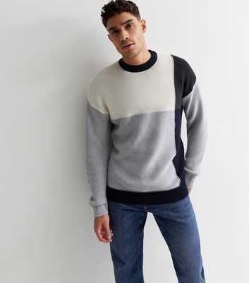Only & Sons Pale Grey Colour Block Knit Jumper