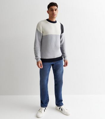 Men's Only & Sons Pale Grey Colour Block Knit Jumper New Look