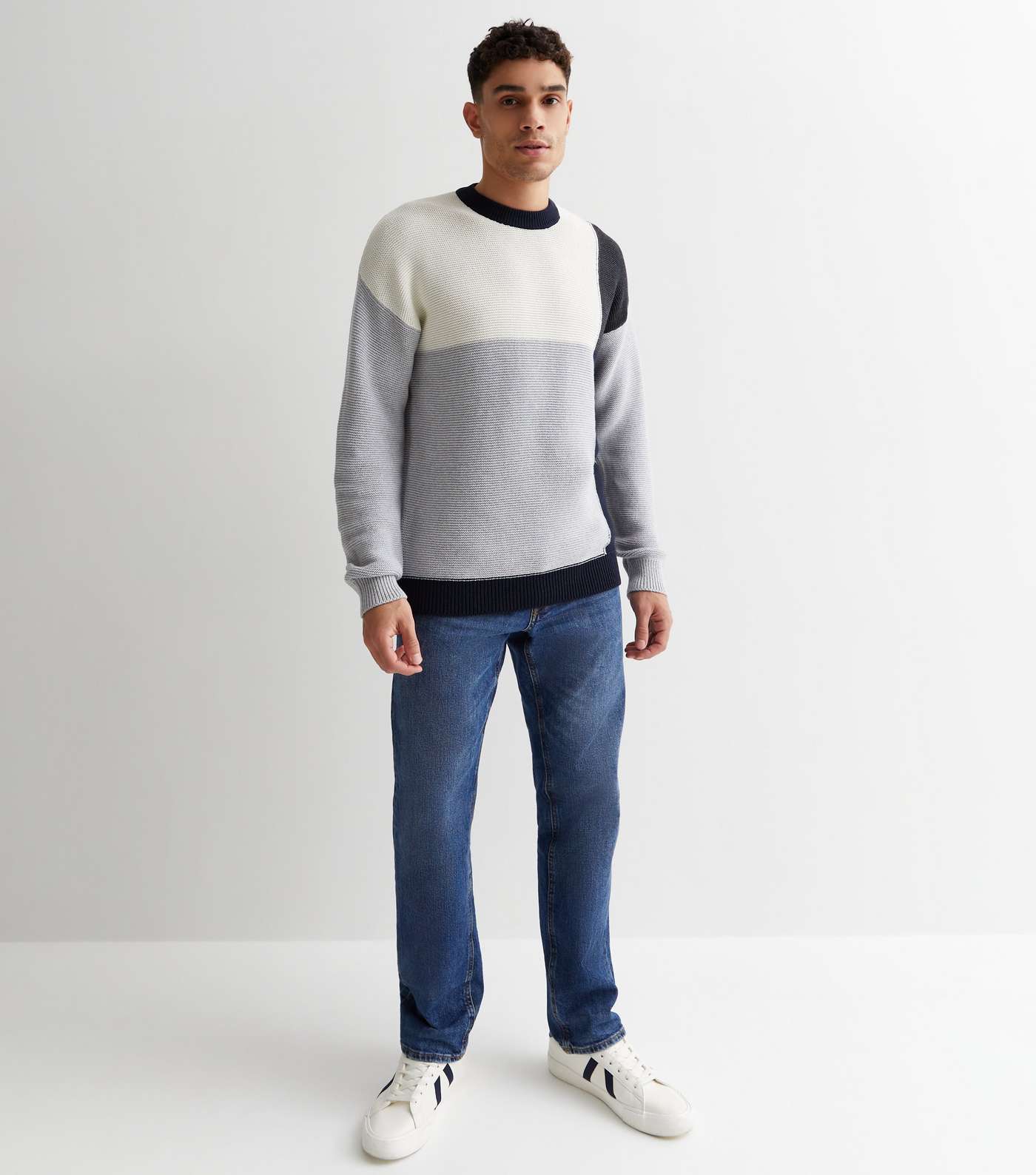 Only & Sons Pale Grey Colour Block Knit Jumper Image 2