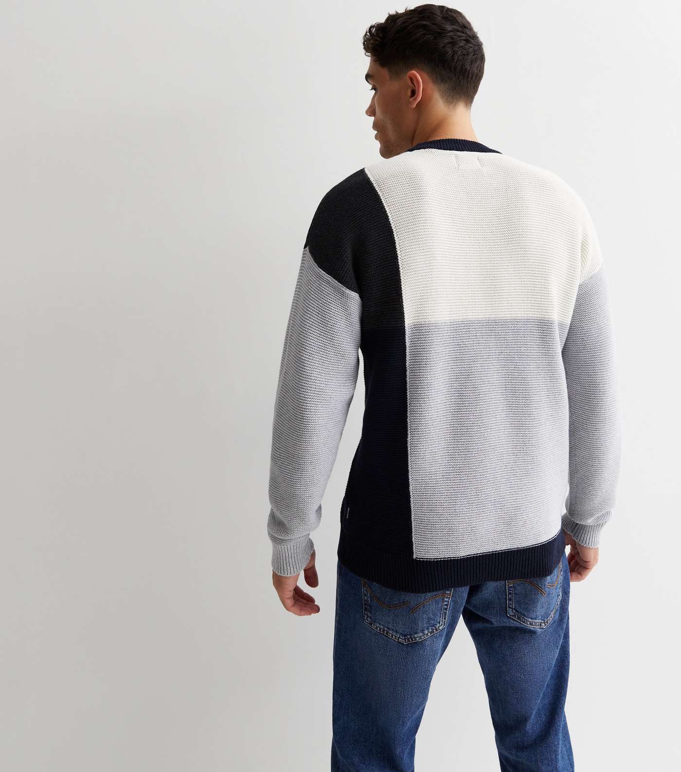 Only & Sons Pale Grey Colour Block Knit Jumper Image 4