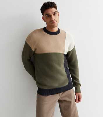Only & Sons Stone Colour Block Knit Jumper