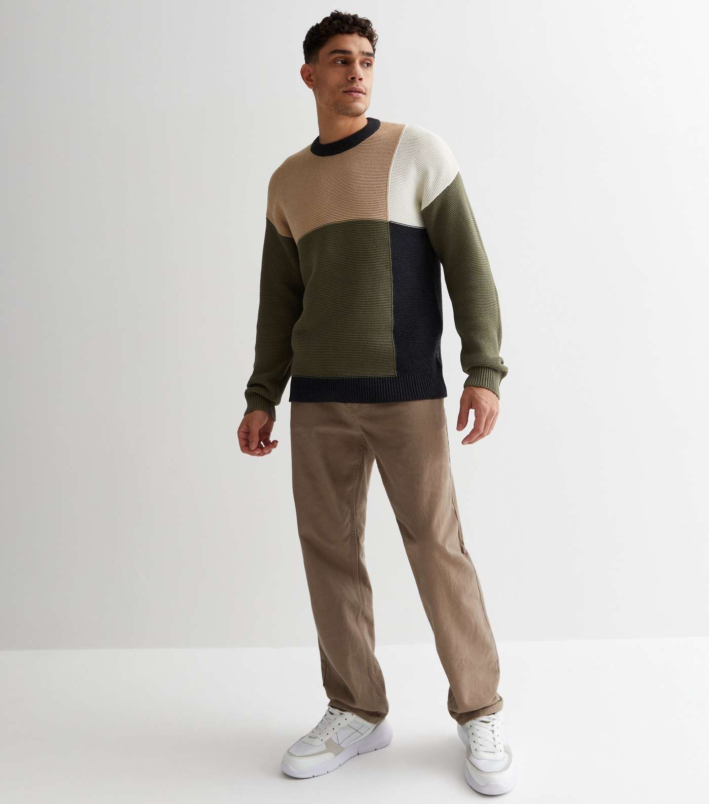 Only & Sons Stone Colour Block Knit Jumper Image 2