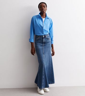 Blue Vanilla Navy Shirred Waist Maxi Skirt | New Look