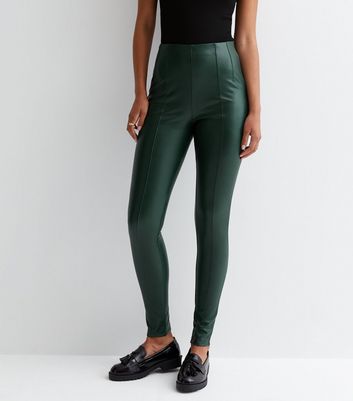 New Look faux leather split front trouser legging in black | ASOS