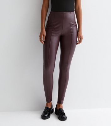 Burgundy leather trousers new deals look