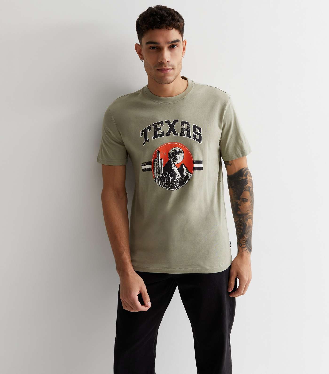 Only & Sons Olive Cotton Texas Logo T-Shirt Image 3