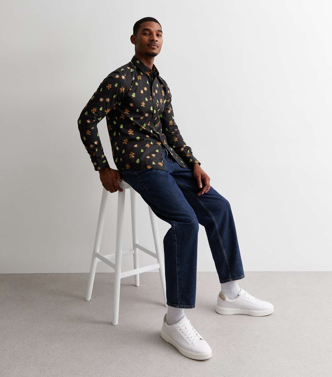 Only & Sons Navy Festive Print Long Sleeve Shirt Image 3