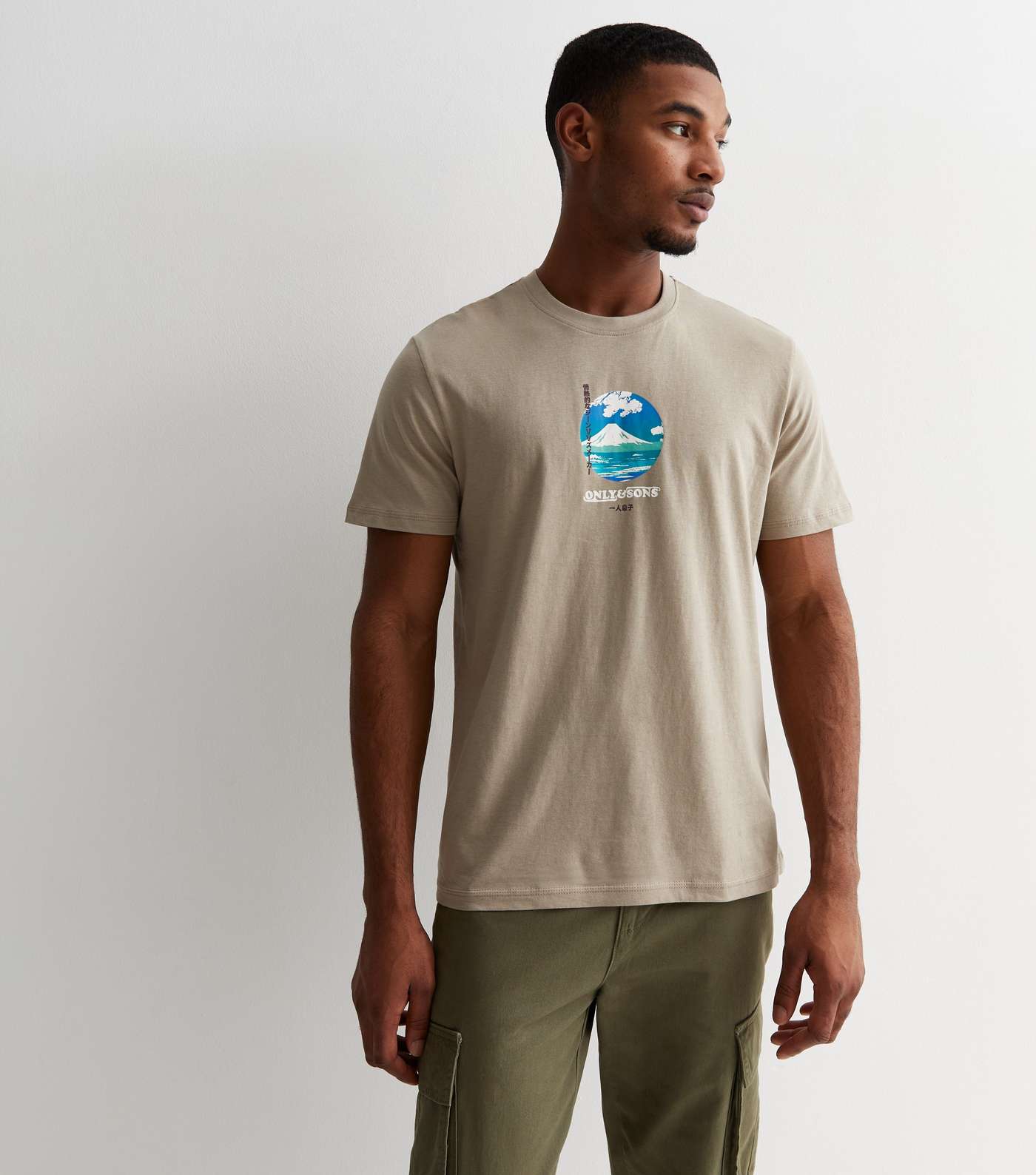 Only & Sons Olive Cotton Mountain Logo T-Shirt