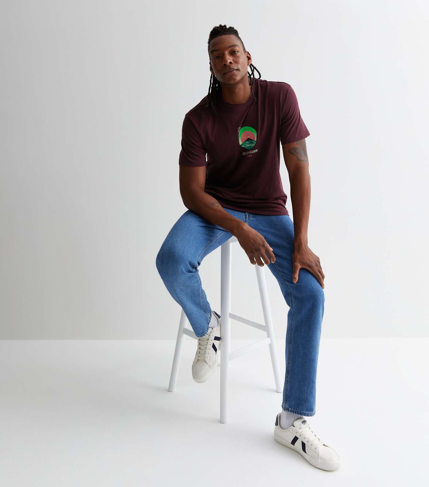 Only & Sons Burgundy Cotton Mountain Logo T-Shirt Image 3