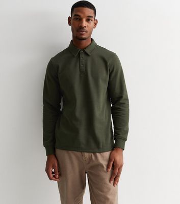 Olive green long sleeve polo outlet shirt