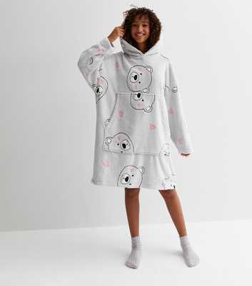 Girls Light Grey  Polar Bear Print Oversized Blanket Hoodie