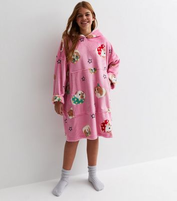 Girls Pink Christmas Guinea Pig Oversized Blanket Hoodie New Look