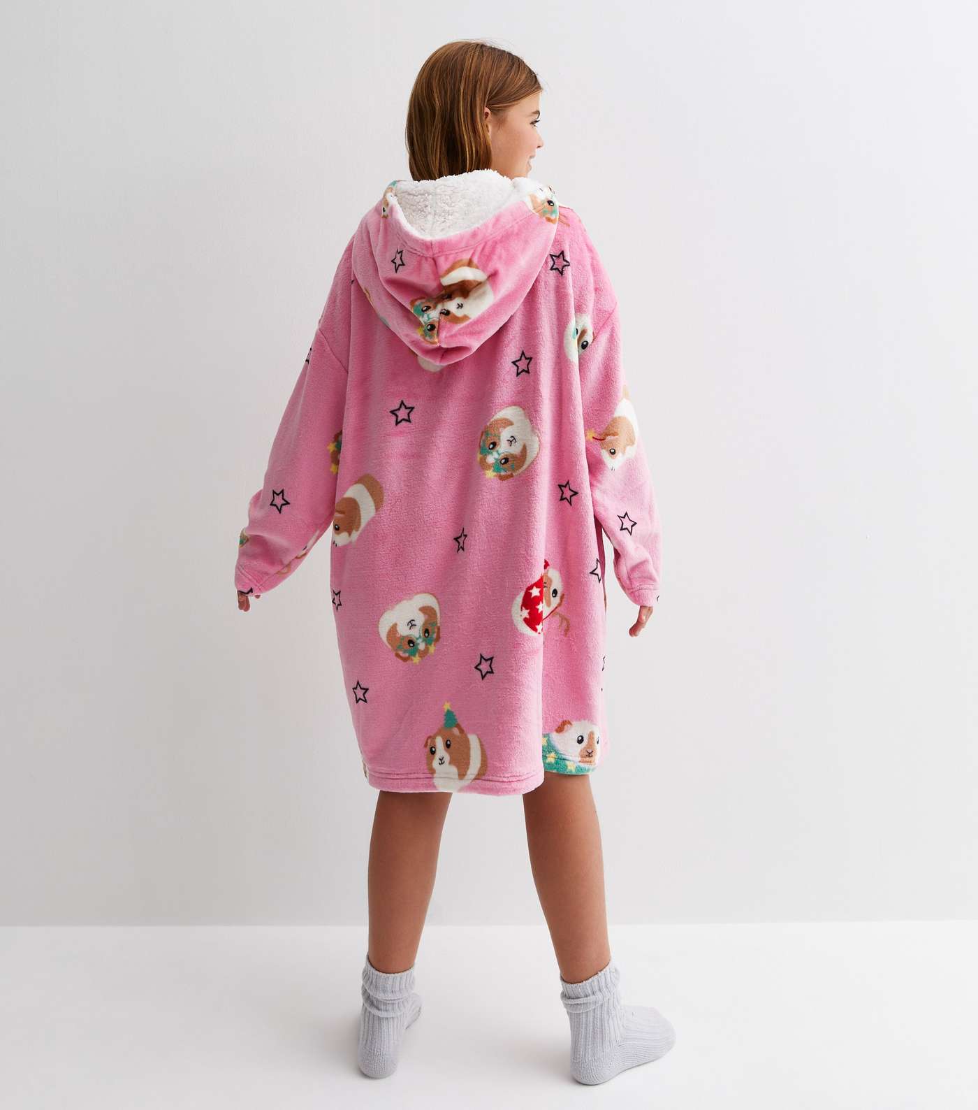 Girls Pink Christmas Guinea Pig Oversized Blanket Hoodie Image 4