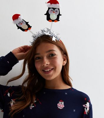 Girls Blue Family Christmas Pyjama Set with Penguin Print New Look