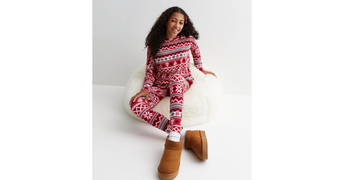 Monki Christmas leggings in red fair isle (part of a set)