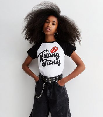 Girls Black The Rolling Stones Logo Raglan T-Shirt New Look