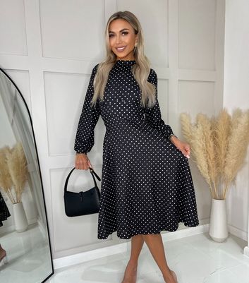 Missfiga Black Polka Long Sleeve Midi Dress New Look