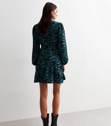 Gini London Blue Zebra Print Mini Dress New Look