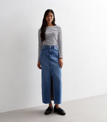 Blue Denim Split Front Maxi Skirt New Look