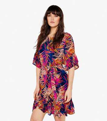 Apricot Navy Tropical Leaf Mini Dress