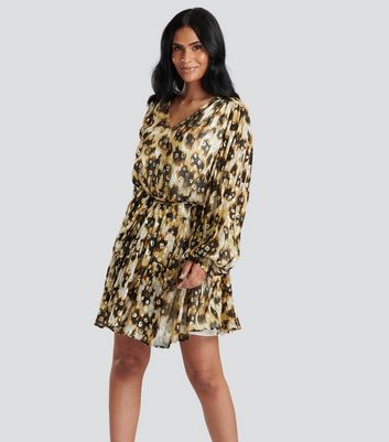 Finding Friday Brown Metallic Leopard Print Belted Mini Dress New Look