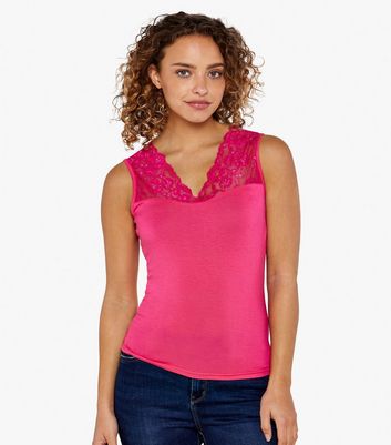 Pink lace shop tank top