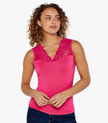 Apricot Pink Lace Cami Top New Look