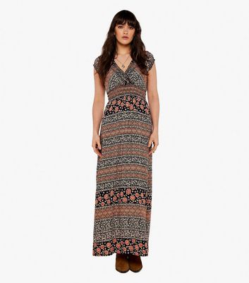 Black Boho Tiered Midi Dress with Embroidered Details - Saffron Threads