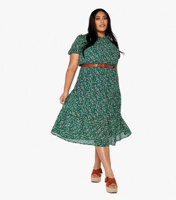 Apricot Curves Green Floral Ditsy Midi Dress New Look