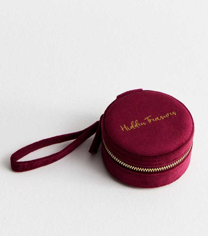 Burgundy Suedette Hidden Treasures Round Jewellery Box