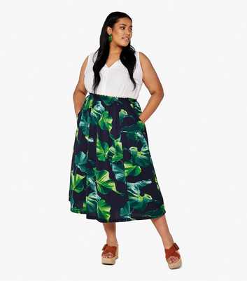 Apricot Curves Navy Banana Leaf Midi Skirt