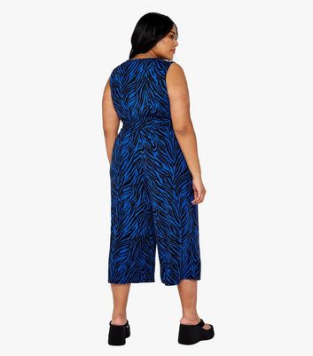 Apricot Curves Blue Zebra Print Wide Leg Cropped Jumpsuit New Look