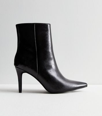 Black Leather-Look Stiletto Heel Ankle Boots | New Look