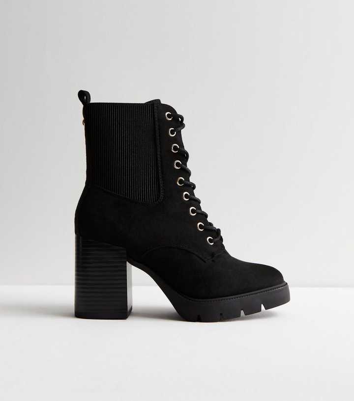 Wide Fit Black Suedette Block Heel Biker Boots