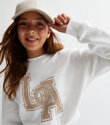 Girls Cream LA Logo Sweatshirt New Look