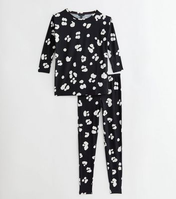 Tall Black Soft Touch Legging Pyjama Set with Leopard Print New Look